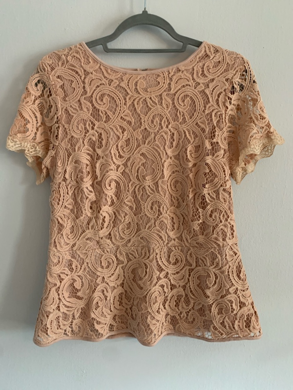 ADRIANNA PAPELL Blush Lace Peplum Top